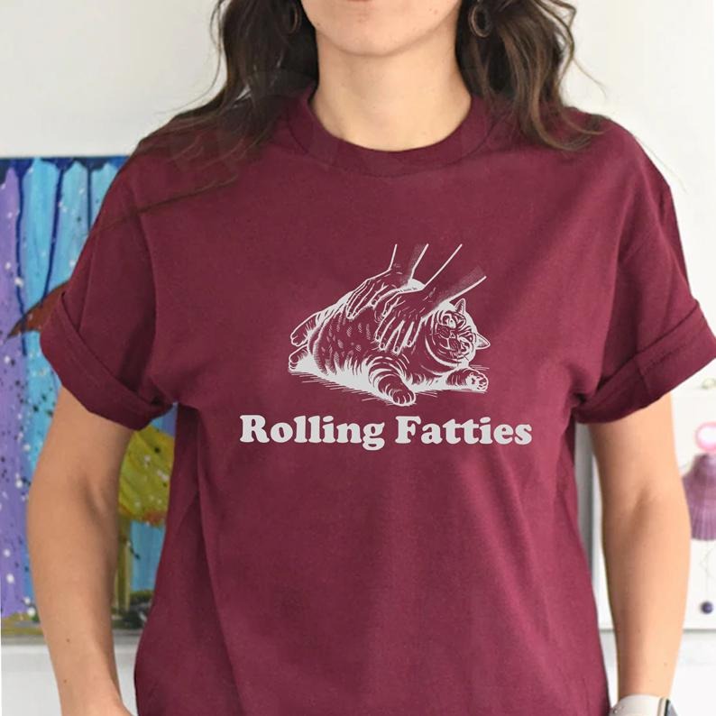 Rolling Fatties Cat T-Shirt, Funny Cat Graphic Shirt, Cat Lovers Gift, Cute Cat Tee, Fat Cat T-shirt, Meme Shirt