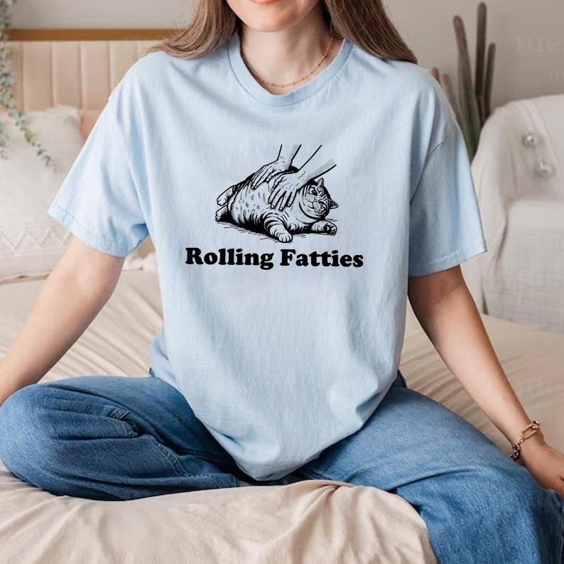 Rolling Fatties Cat T-Shirt, Funny Cat Graphic Shirt, Cat Lovers Gift, Cute Cat Tee, Fat Cat T-shirt, Meme Shirt