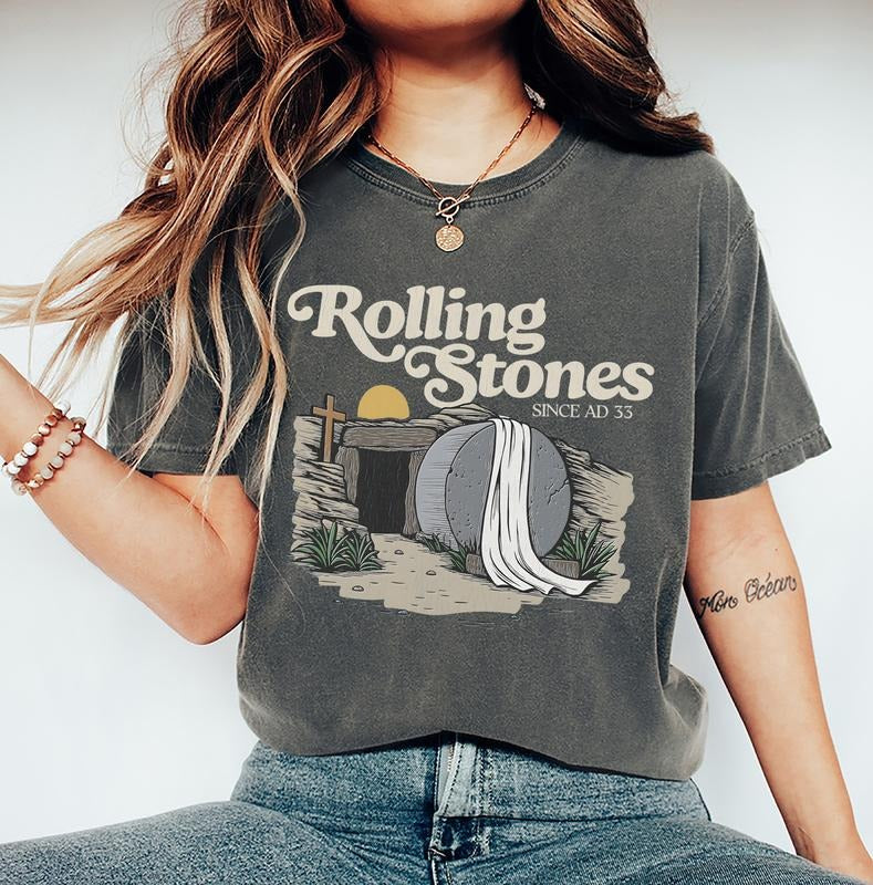 Rolling Stones T-Shirt, Trendy Easter Clothing, Jesus Christ Shirt, Gift For Christian, Faith-Based Graphic Tee, Gift For Her