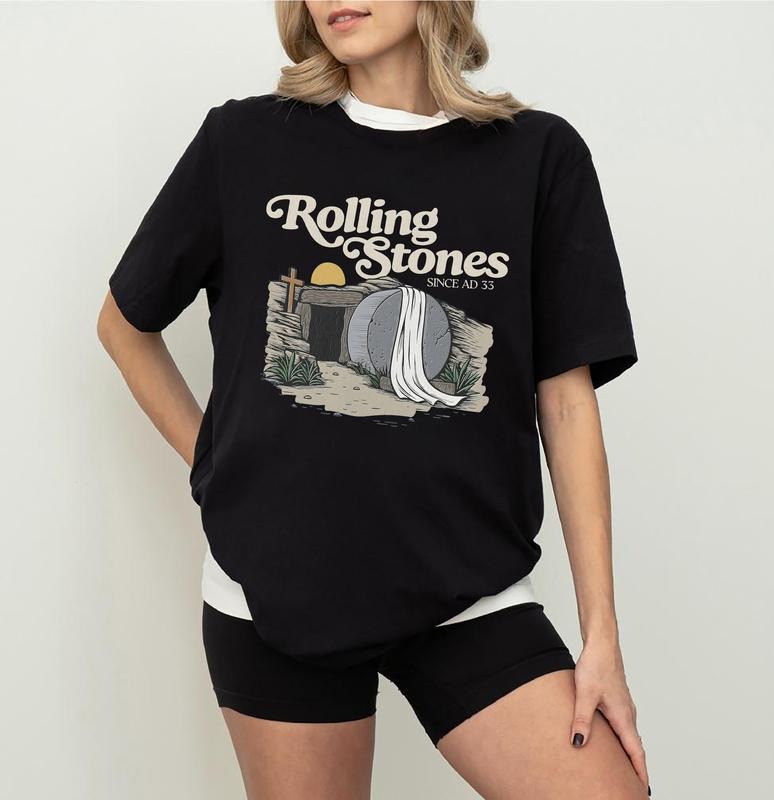 Rolling Stones T-Shirt, Trendy Easter Clothing, Jesus Christ Shirt, Gift For Christian, Faith-Based Graphic Tee, Gift For Her