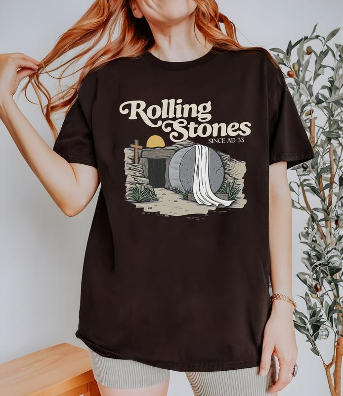 Rolling Stones T-Shirt, Trendy Easter Clothing, Jesus Christ Shirt, Gift For Christian, Faith-Based Graphic Tee, Gift For Her