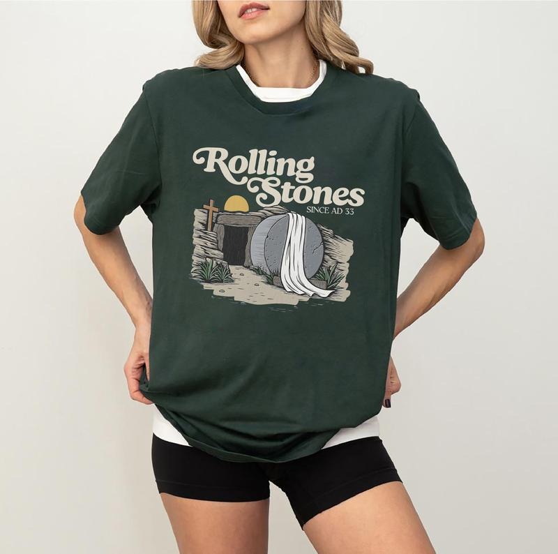 Rolling Stones T-Shirt, Trendy Easter Clothing, Jesus Christ Shirt, Gift For Christian, Faith-Based Graphic Tee, Gift For Her