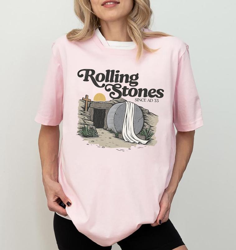 Rolling Stones T-Shirt, Trendy Easter Clothing, Jesus Christ Shirt, Gift For Christian, Faith-Based Graphic Tee, Gift For Her