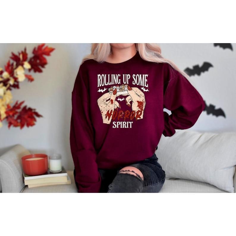 Rolling Up Some Horror Spirit Sweatshirt, Halloween Horror Sweater, Horror Movie Shirt, Horror Characters, Funny Halloween T Shirt
