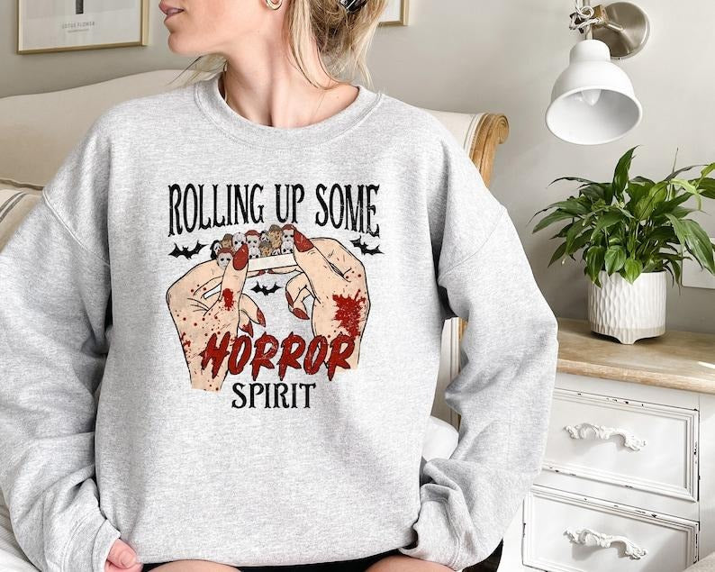 Rolling Up Some Horror Spirit Sweatshirt, Halloween Horror Sweater, Horror Movie Shirt, Horror Characters, Funny Halloween T Shirt