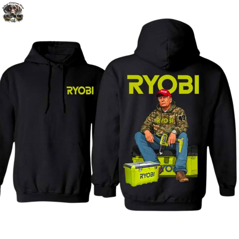 Ryobi Trummmm Camo Hoodie - Bold 2-Sided Worker Design - Unisex Pullover for Tool Enthusiasts - Hunting Season Hoodie - For Men and Women - Team BDK