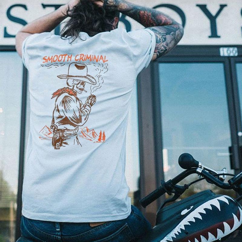 SMOOTH CRIMINAL Cowboy Skull Casual Graphic White Print T-shirt, Sweatshirt, Hoodie,  Oversized S-5Xl, Unisex Shirt, Today shirt, Love shirt, Retro Unisex, Life shirt, Merch gift, Short Sleeve Graphic, Naughty Clothes Men Classic Cotton Fabric Menswear