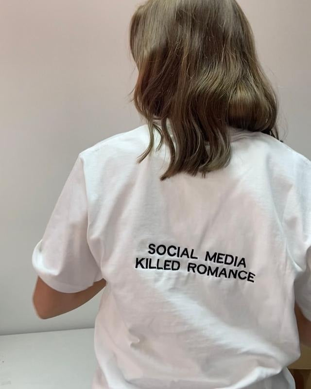 SOCIAL MEDIA KILLEED ROMANCE EMBROIDERY TEE, Unisex embroidery T-Shirt, Old Love Merch, Graphic Tee, Pop Culture Shirt, Vintage Shirt
