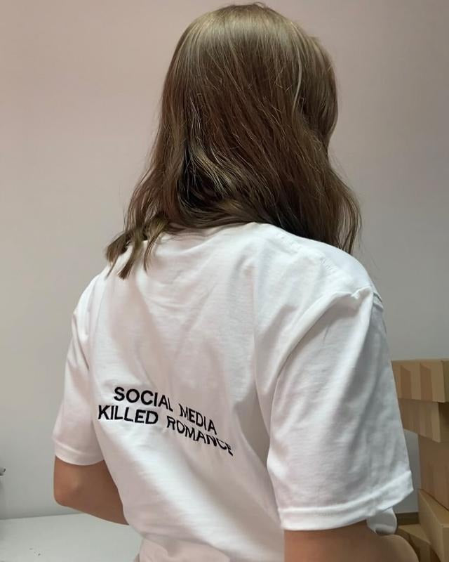 SOCIAL MEDIA KILLEED ROMANCE EMBROIDERY TEE, Unisex embroidery T-Shirt, Old Love Merch, Graphic Tee, Pop Culture Shirt, Vintage Shirt