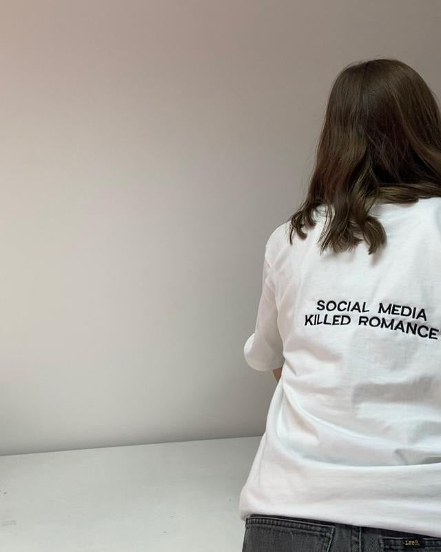SOCIAL MEDIA KILLEED ROMANCE EMBROIDERY TEE, Unisex embroidery T-Shirt, Old Love Merch, Graphic Tee, Pop Culture Shirt, Vintage Shirt
