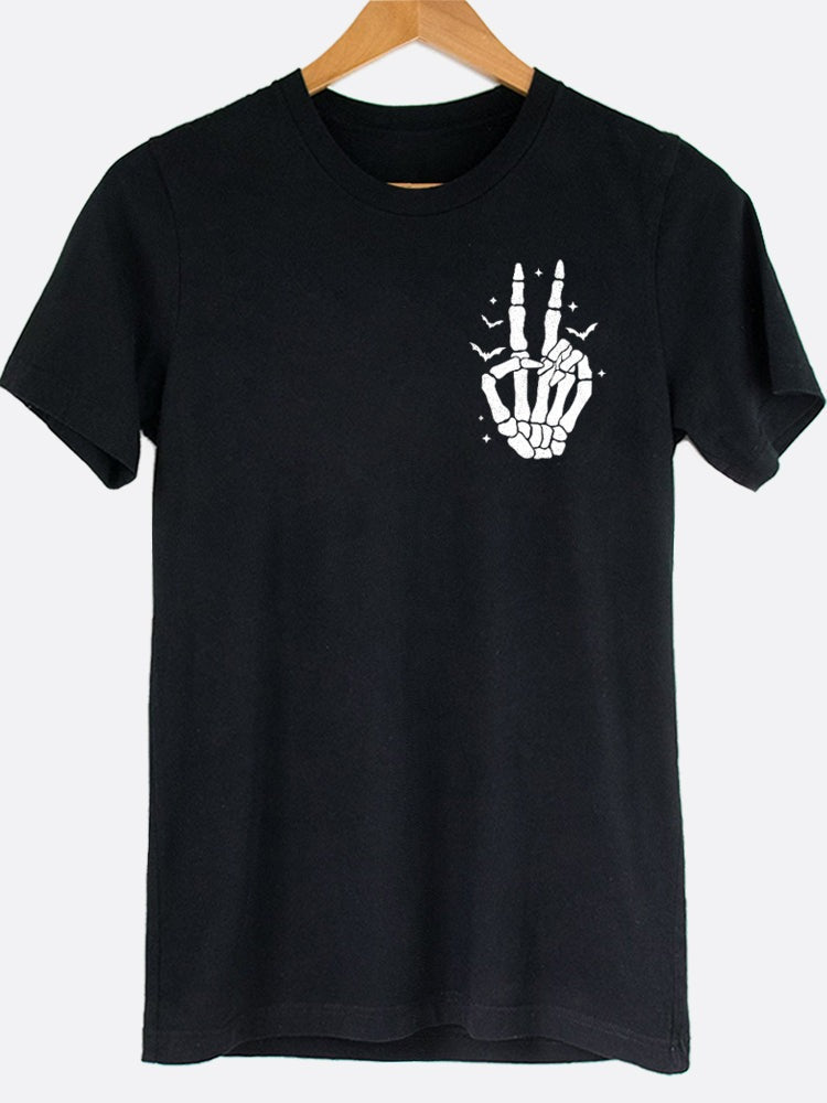 Skeleton Peace Sign Pocket Graphic Tee