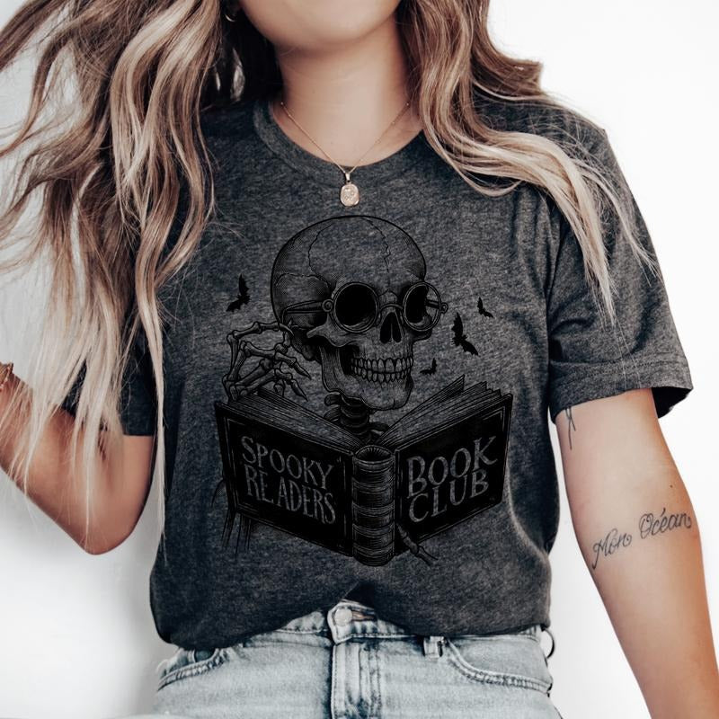 Spooky Reader Book Club Halloween Shirt- Print is Sublimation, Unisex T-Shirt, Funny Tee, Funny Apparel, Gift Idea, Relaxed Fit, Casual Apparel, Cute Top, Great with Jeans, All Seasons, Fun Style, Comfortable Shirt