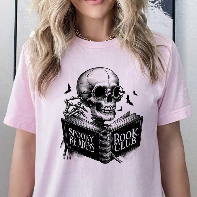 Spooky Reader Book Club Halloween Shirt- Print is Sublimation, Unisex T-Shirt, Funny Tee, Funny Apparel, Gift Idea, Relaxed Fit, Casual Apparel, Cute Top, Great with Jeans, All Seasons, Fun Style, Comfortable Shirt