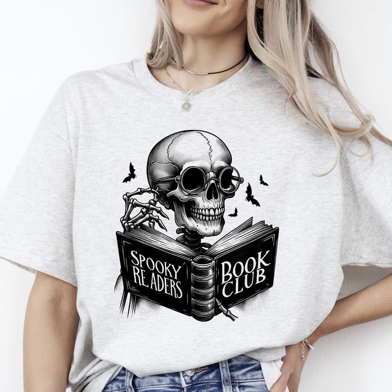 Spooky Reader Book Club Halloween Shirt- Print is Sublimation, Unisex T-Shirt, Funny Tee, Funny Apparel, Gift Idea, Relaxed Fit, Casual Apparel, Cute Top, Great with Jeans, All Seasons, Fun Style, Comfortable Shirt