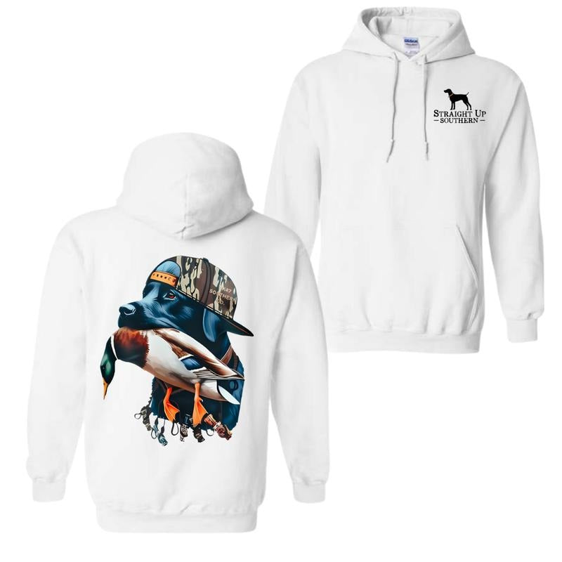 Straight Up Southern Hoodie - Bold Black Hunting Dog with Duck Graphic, Perfect for Outdoorsmen and Waterfowl Hunters, Unisex Hoodie For Women, For Men