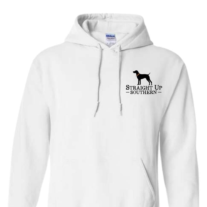 Straight Up Southern Hoodie - Bold Black Hunting Dog with Duck Graphic, Perfect for Outdoorsmen and Waterfowl Hunters, Unisex Hoodie For Women, For Men