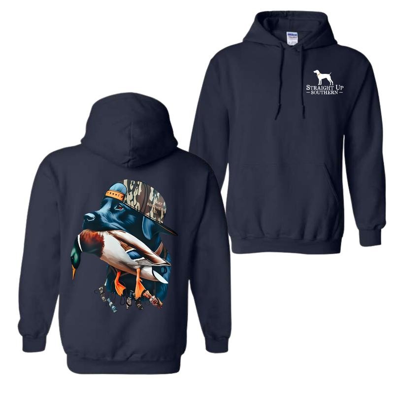 Straight Up Southern Hoodie - Bold Black Hunting Dog with Duck Graphic, Perfect for Outdoorsmen and Waterfowl Hunters, Unisex Hoodie For Women, For Men