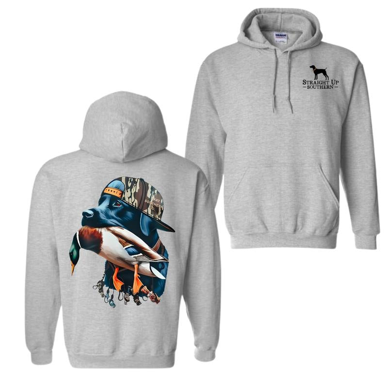 Straight Up Southern Hoodie - Bold Black Hunting Dog with Duck Graphic, Perfect for Outdoorsmen and Waterfowl Hunters, Unisex Hoodie For Women, For Men
