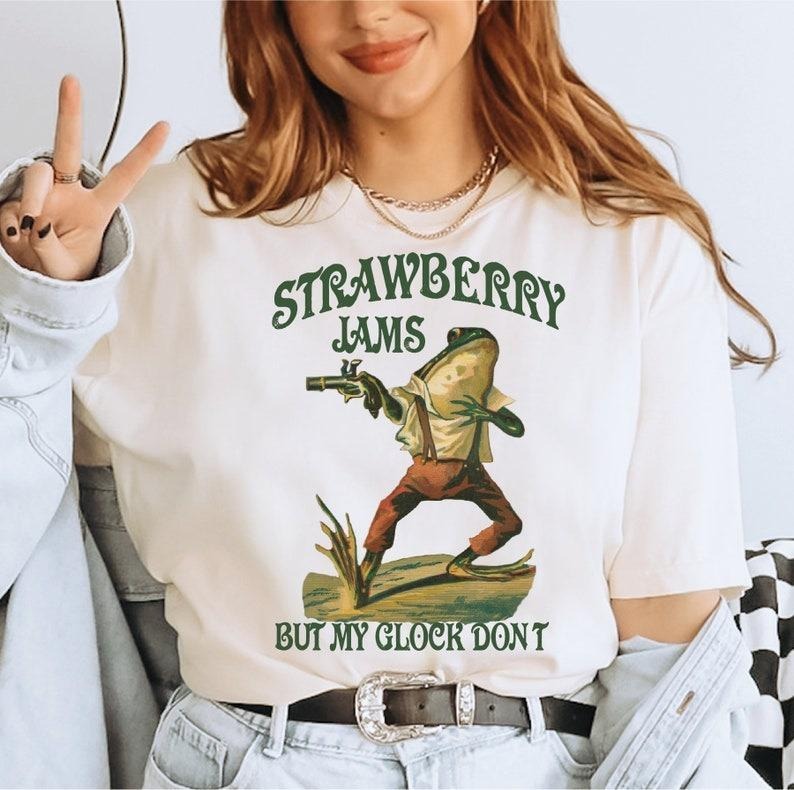 Strawberry Jams But My Glock Don't Shirt, Western Frog Graphic Tee, Gun Tee, Strawberry Jam Sweatshirt, Western Sweatshirt, Vintage Pullover