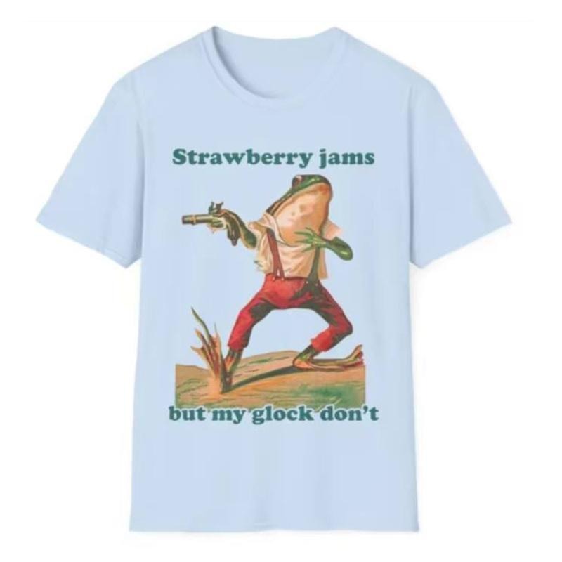 Strawberry Jams But My Glock Don't T-Shirt, For Men, For Women, Vintage, Retro, Frog Shirt, Strawberry Jams But, My Glock Dont, Funny Tee, Cotton Tshirt Classic