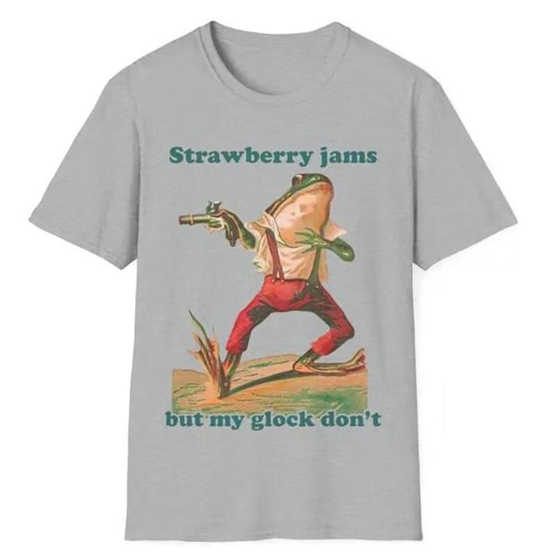 Strawberry Jams But My Glock Don't T-Shirt, For Men, For Women, Vintage, Retro, Frog Shirt, Strawberry Jams But, My Glock Dont, Funny Tee, Cotton Tshirt Classic