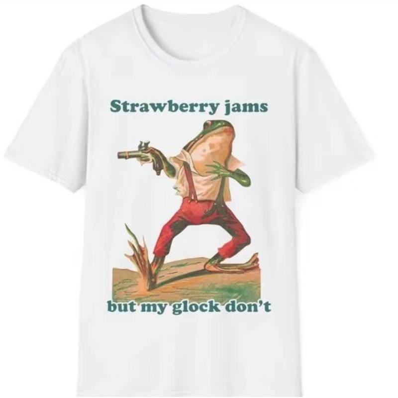 Strawberry Jams But My Glock Don't T-Shirt, For Men, For Women, Vintage, Retro, Frog Shirt, Strawberry Jams But, My Glock Dont, Funny Tee, Cotton Tshirt Classic