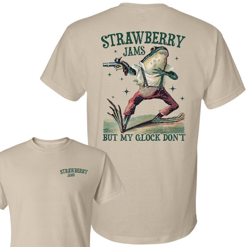 Strawberry Jams But My Glock Don't Vintage Graphic T-Shirt, 2 sides T-Shirt, Unisex T-Shirt, Full Color, For Men, For Women style 001