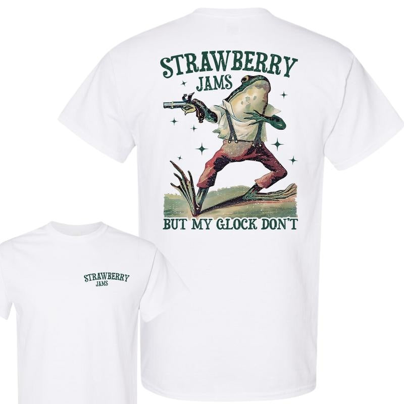 Strawberry Jams But My Glock Don't Vintage Graphic T-Shirt, 2 sides T-Shirt, Unisex T-Shirt, Full Color, For Men, For Women style 001