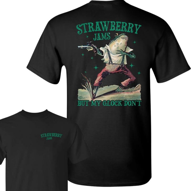 Strawberry Jams But My Glock Don't Vintage Graphic T-Shirt, 2 sides T-Shirt, Unisex T-Shirt, Full Color, For Men, For Women style 001