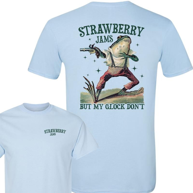 Strawberry Jams But My Glock Don't Vintage Graphic T-Shirt, 2 sides T-Shirt, Unisex T-Shirt, Full Color, For Men, For Women style 001
