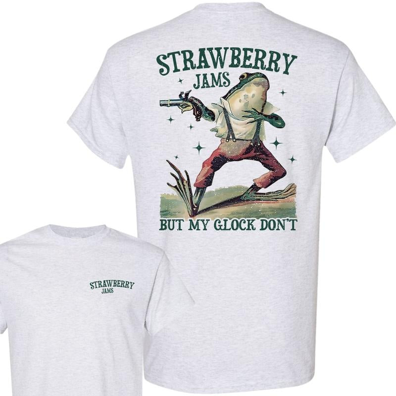 Strawberry Jams But My Glock Don't Vintage Graphic T-Shirt, 2 sides T-Shirt, Unisex T-Shirt, Full Color, For Men, For Women style 001