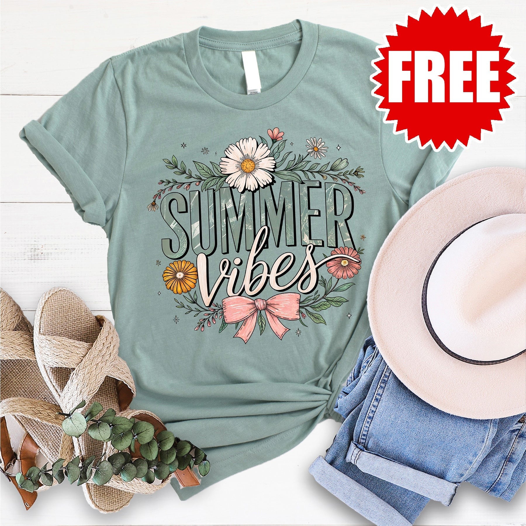 Summer Vibes Tee - Heather Sage - 0