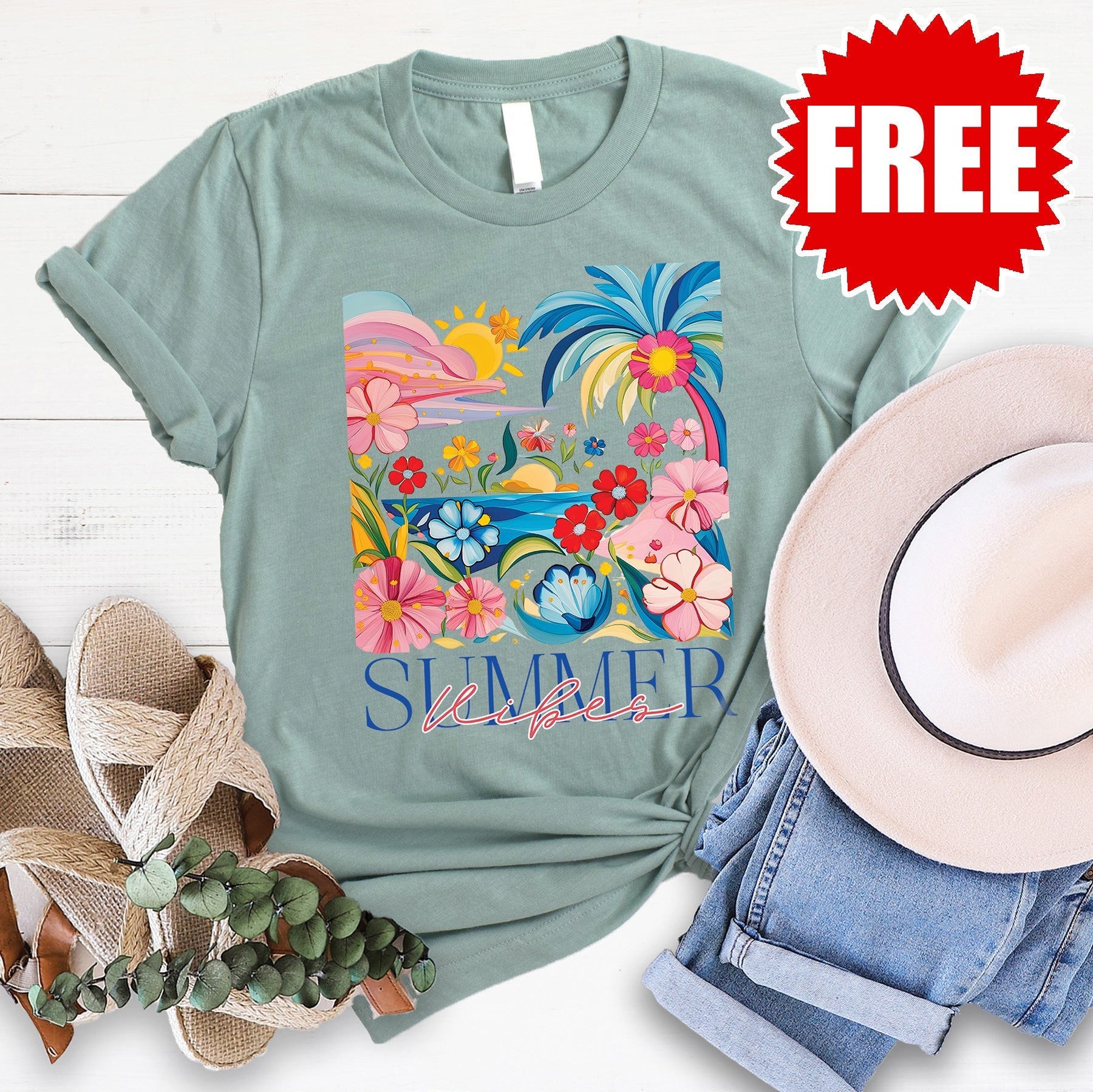 Summer Vibes Tee - Heather Sage - 0 Style002