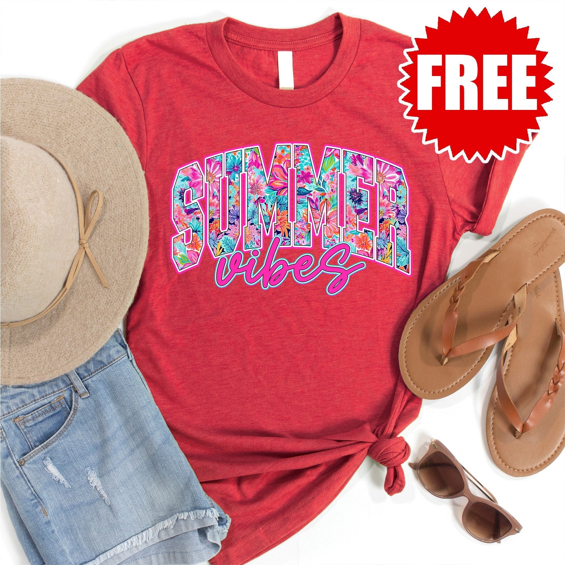 Summer Vibes Tee - Heather Scarlet - 0