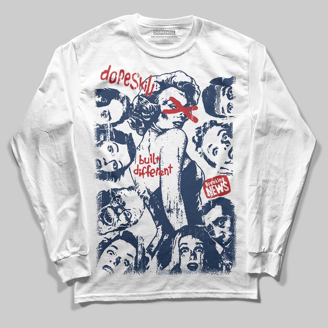 Summit White Navy 4s DopeSkill Long Sleeve T-Shirt Built Different Graphic