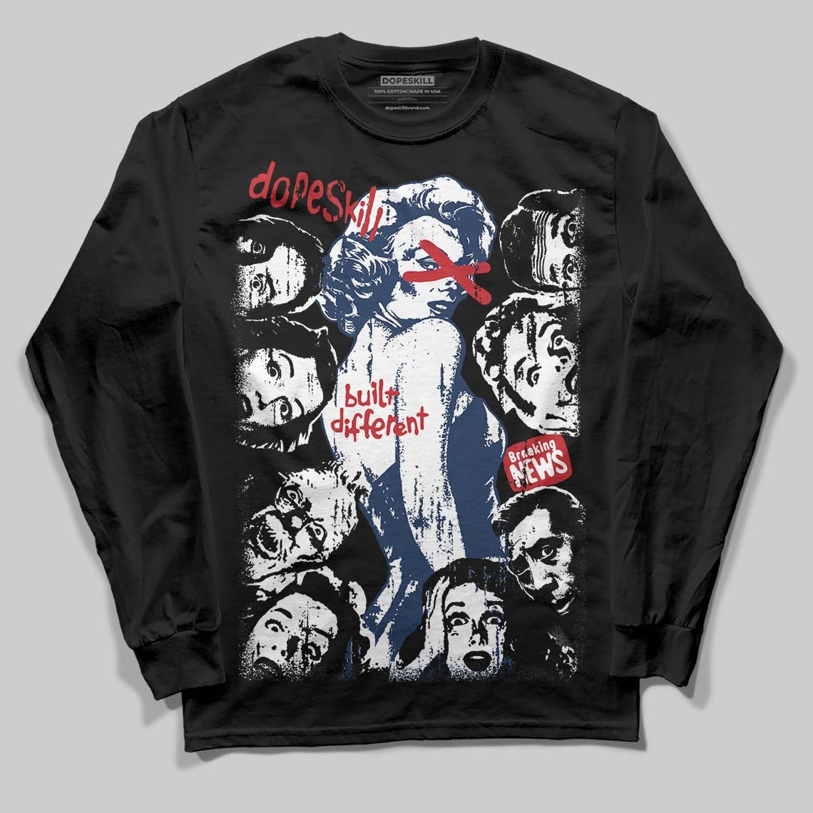 Summit White Navy 4s DopeSkill Long Sleeve T-Shirt Built Different Graphic