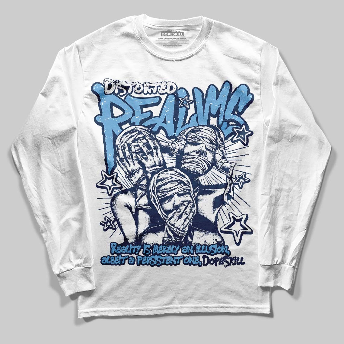 Summit White Navy 4s DopeSkill Long Sleeve T-Shirt Distorted Realms Graphic