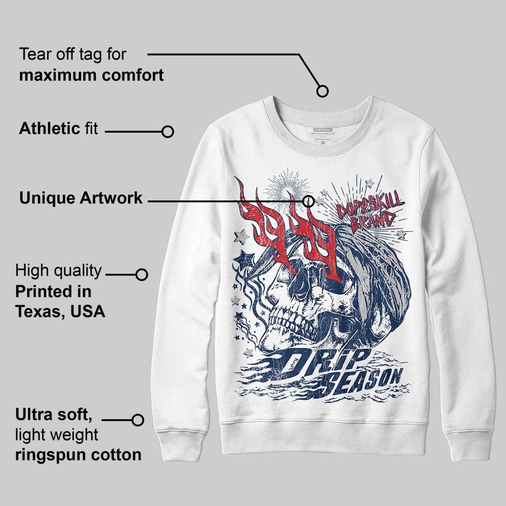 Summit White Navy 4s DopeSkill Sweatshirt Drip Season Graphic