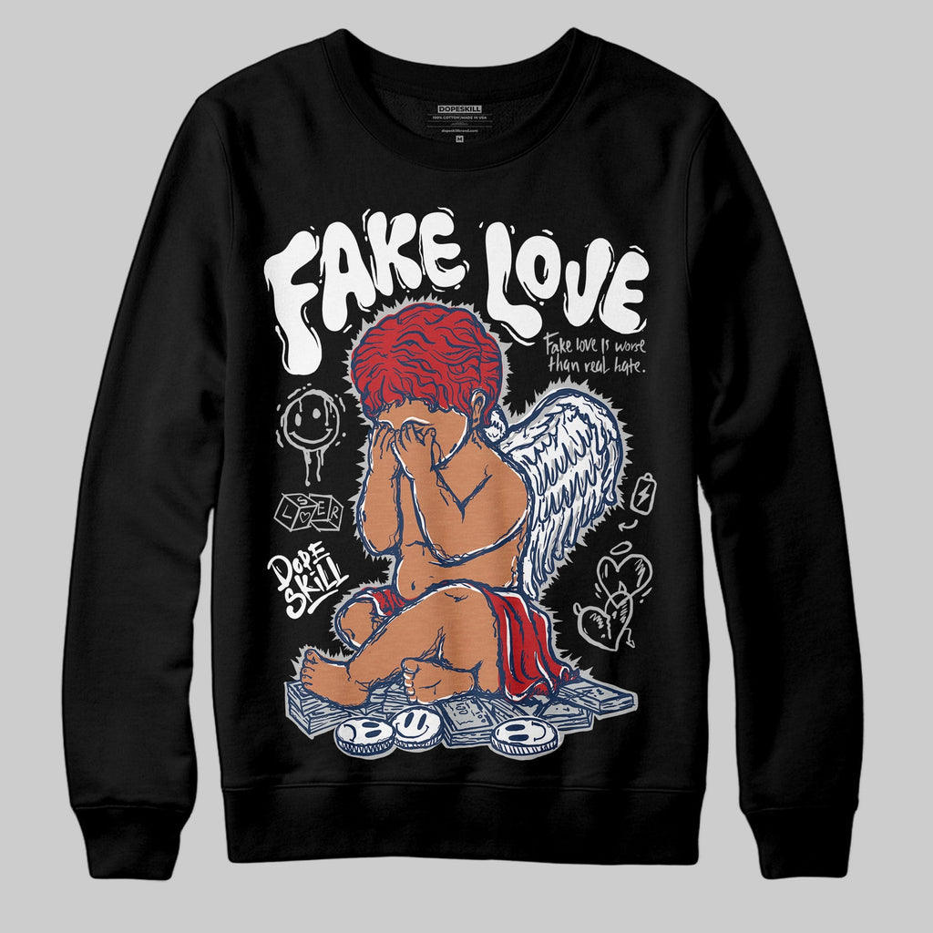 Summit White Navy 4s DopeSkill Sweatshirt False Love Graphic