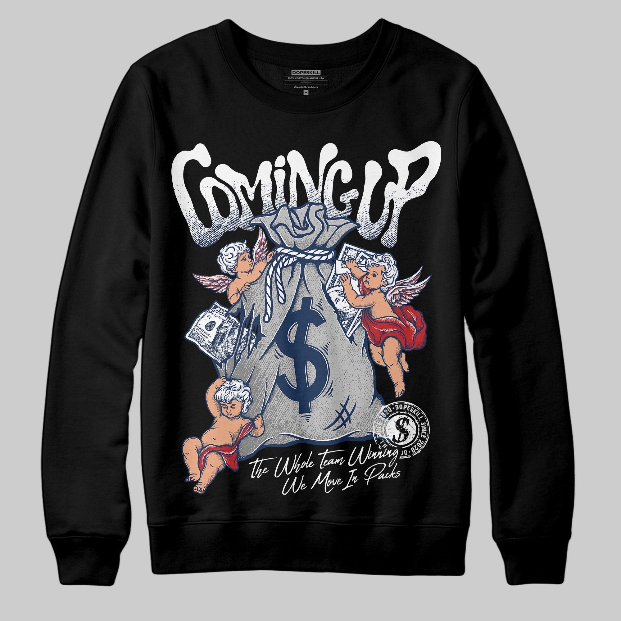 Summit White Navy 4s DopeSkill Sweatshirt Money Bag Coming Up Graphic