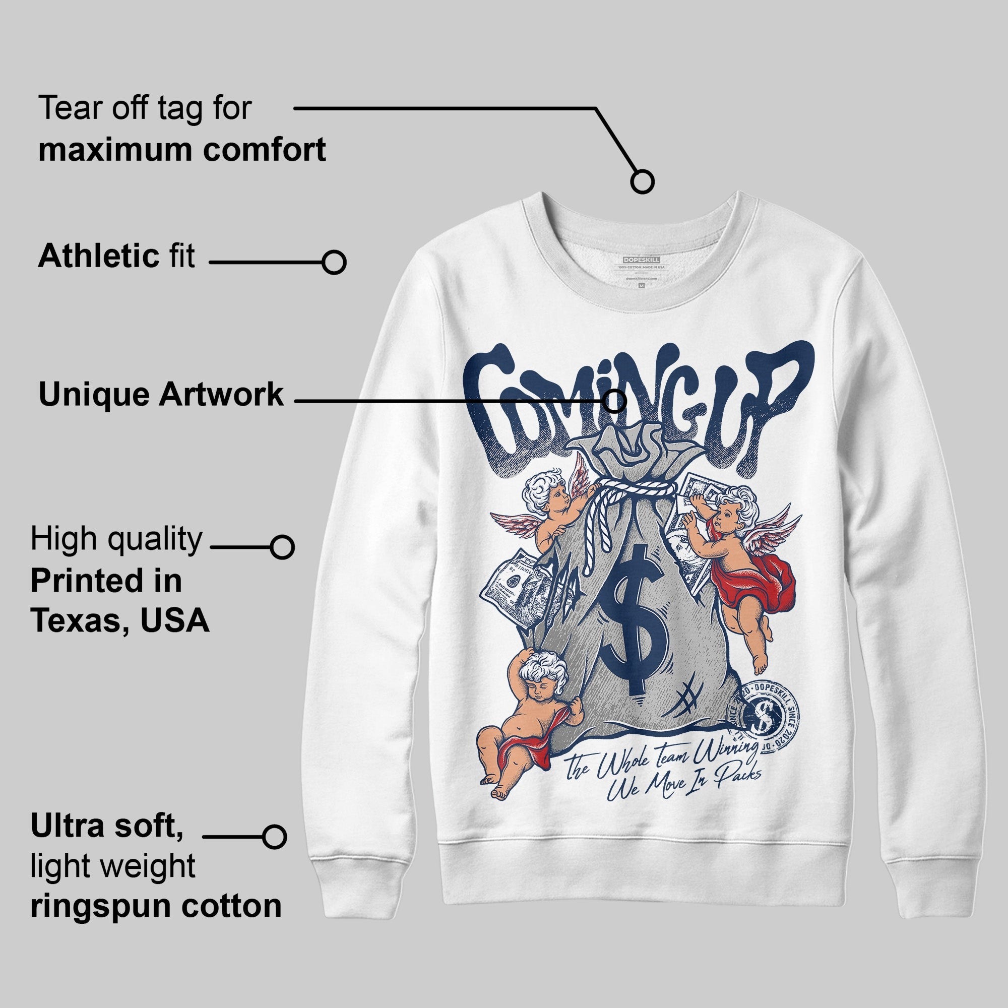 Summit White Navy 4s DopeSkill Sweatshirt Money Bag Coming Up Graphic
