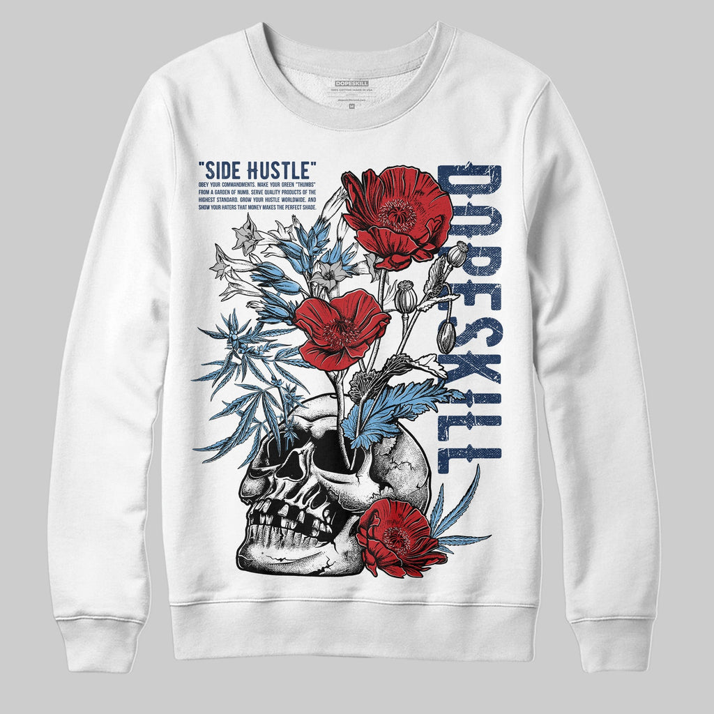 Summit White Navy 4s DopeSkill Sweatshirt Side Hustle Graphic