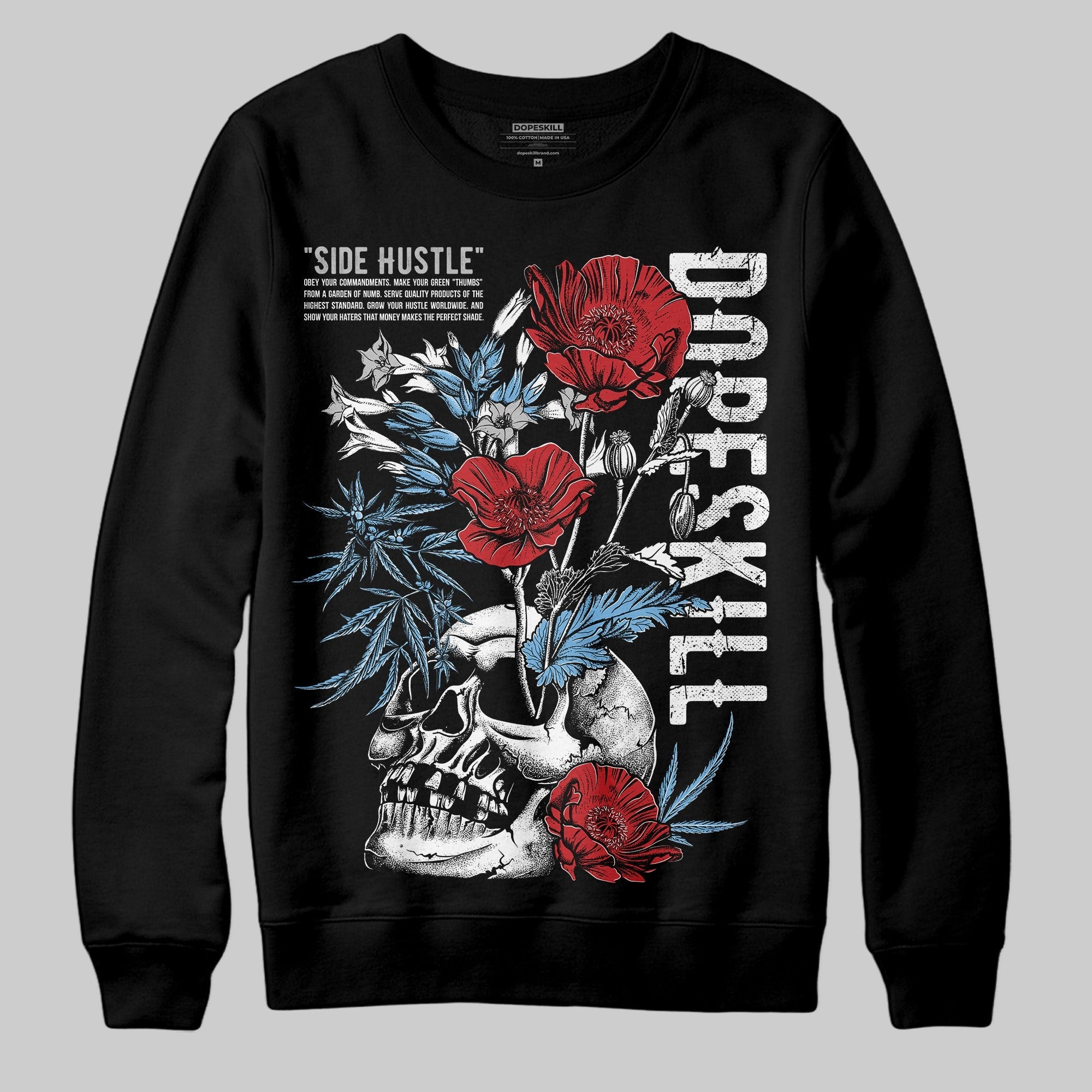 Summit White Navy 4s DopeSkill Sweatshirt Side Hustle Graphic