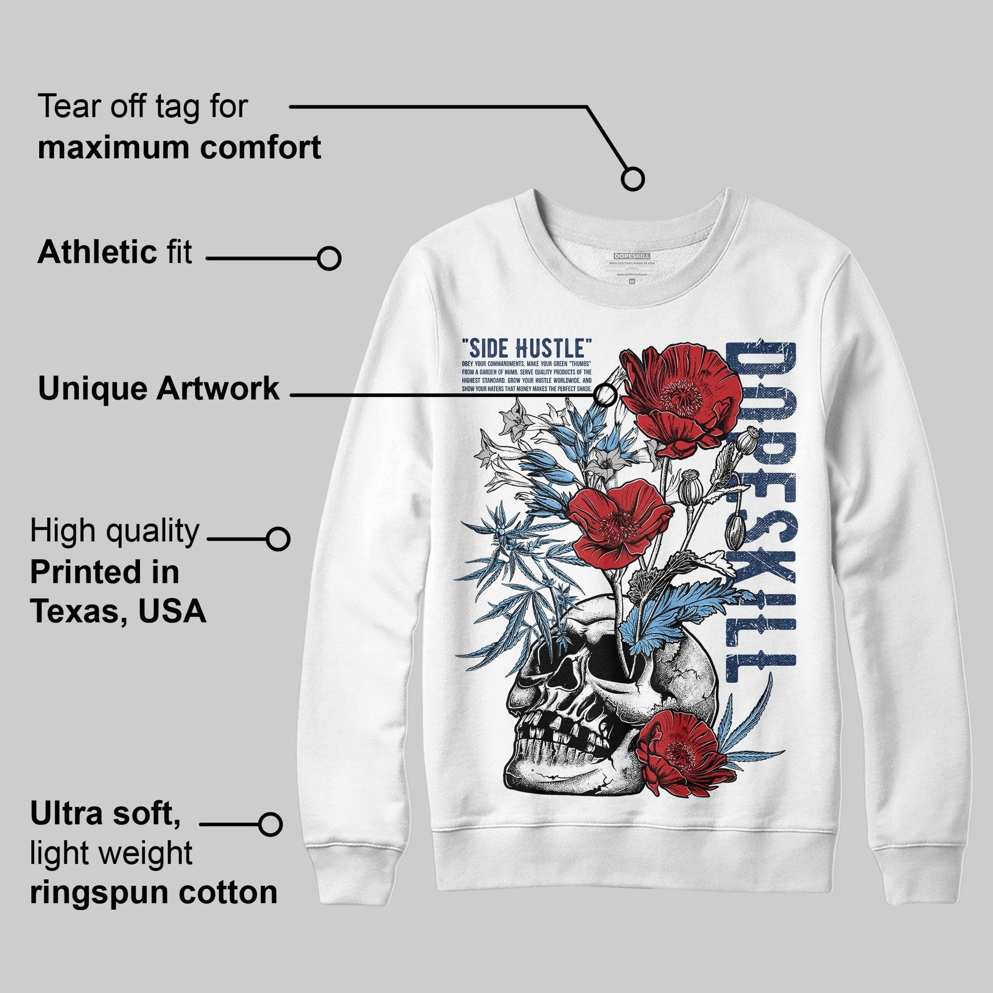 Summit White Navy 4s DopeSkill Sweatshirt Side Hustle Graphic