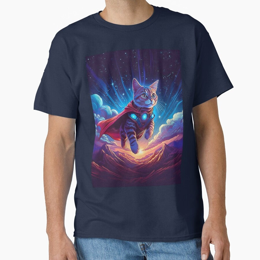 "Superhero Cat in Space - Epic Cosmic Feline with Cape" Classic T-Shirt