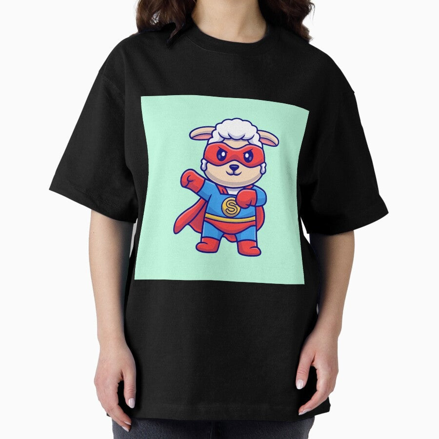 "Superhero Sheep: Cute Carto"Superhero Sheep: Cute Cartoon Vector Icon Illustration of a Heroic Animal"on Vector Icon Illustration of a Heroic Animal" Oversized T-Shirt
