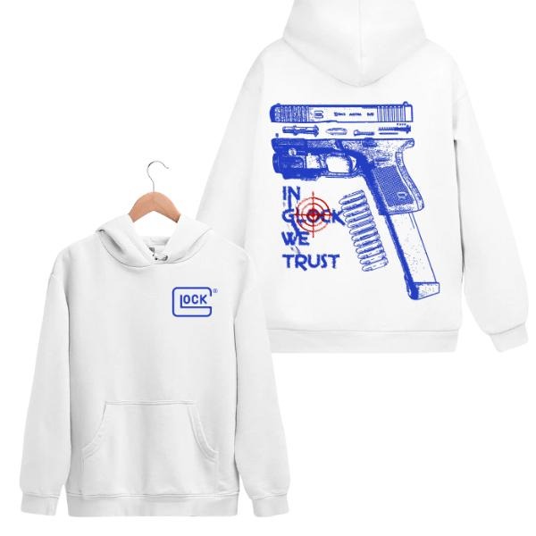 In Glock We Trust 2 Sided Blue Graphic Hoodie/Sweatshirt/T-Shirt, For Men, For Women - Unisex Style, 100% Cotton, Pullover unisex hoodie