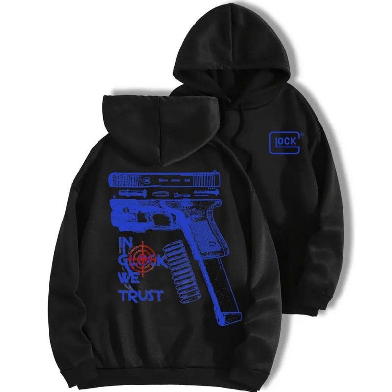 In Glock We Trust 2 Sided Blue Graphic Hoodie/Sweatshirt/T-Shirt, For Men, For Women - Unisex Style, 100% Cotton, Pullover unisex hoodie