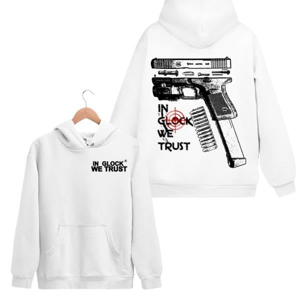In Glock We Trust Ver2 2 Sided Graphic Hoodie/Sweatshirt/T-Shirt, For Men, For Women - Unisex Style, 100% Cotton, Pullover unisex hoodie