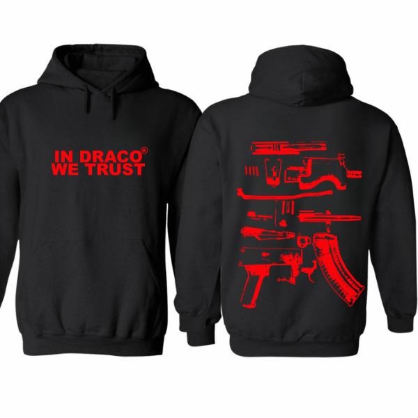 In Draco We Trust 2 Sides Red Graphic Hoodie/Sweatshirt/T-Shirt, For Men, For Women - Unisex Style, 100% Cotton, Pullover unisex hoodie
